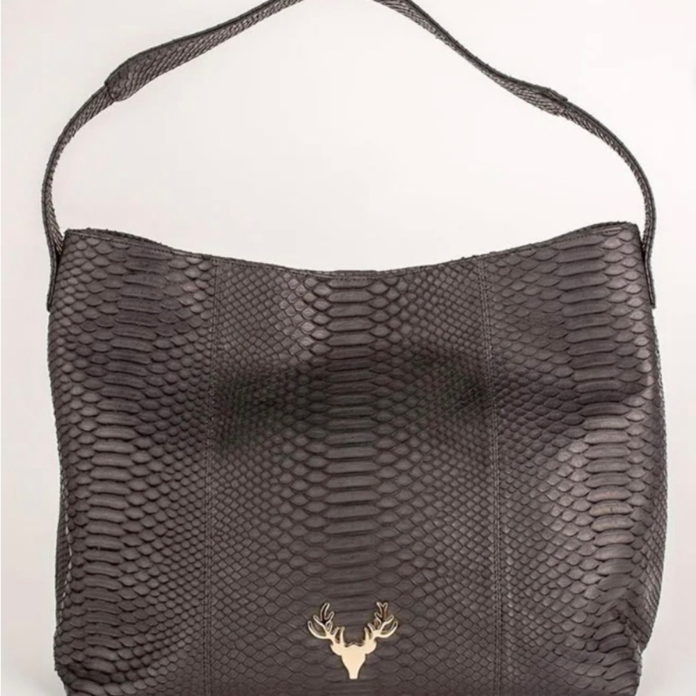 Taxidermy Leah Hobo Bag in Gray with Crossbody Strap